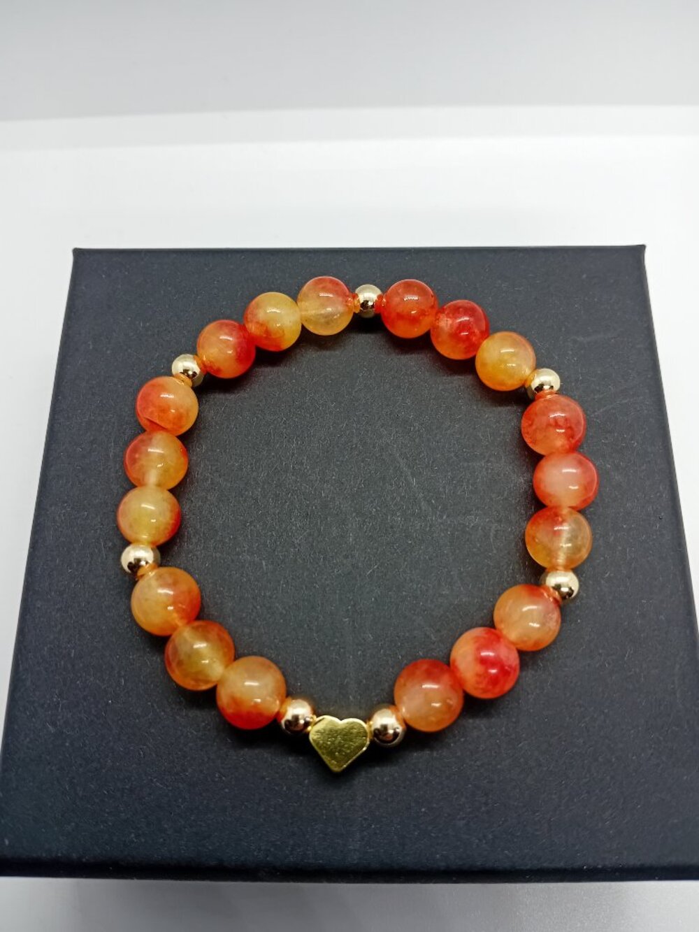 14K Gold Filled Agate Stretch Bead Bracelet Orange Gemstone Women Size